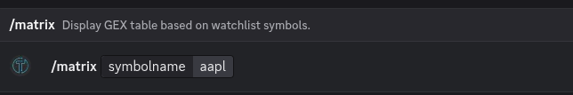 Discord matrix command with AAPL entered in the symbolname field.